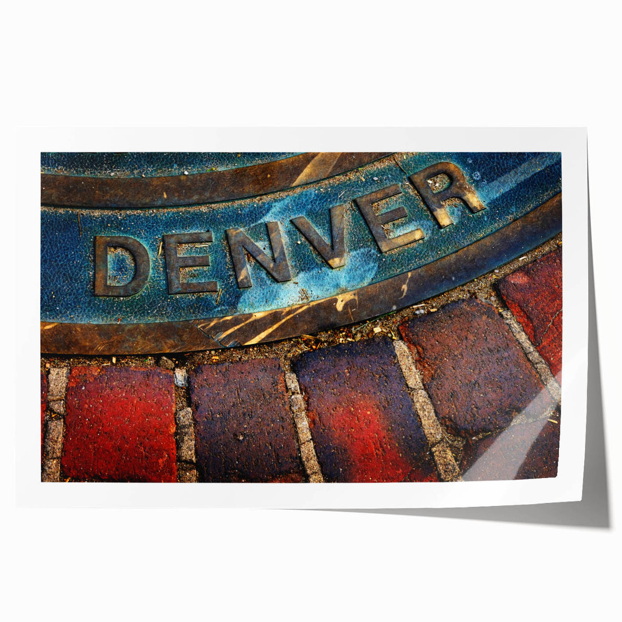 Denver skyline in muted earth tones on a large rolled canvas, suitable for dining room wall art.