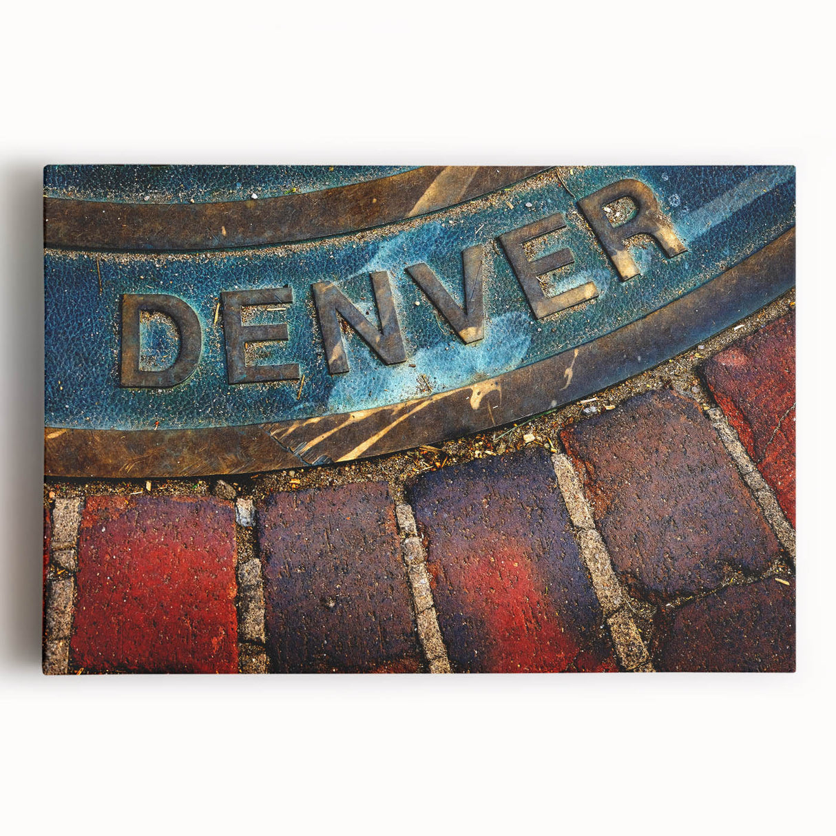 Black and white photograph of Denver skyline on large stretched canvas, ideal for kitchen wall art.
