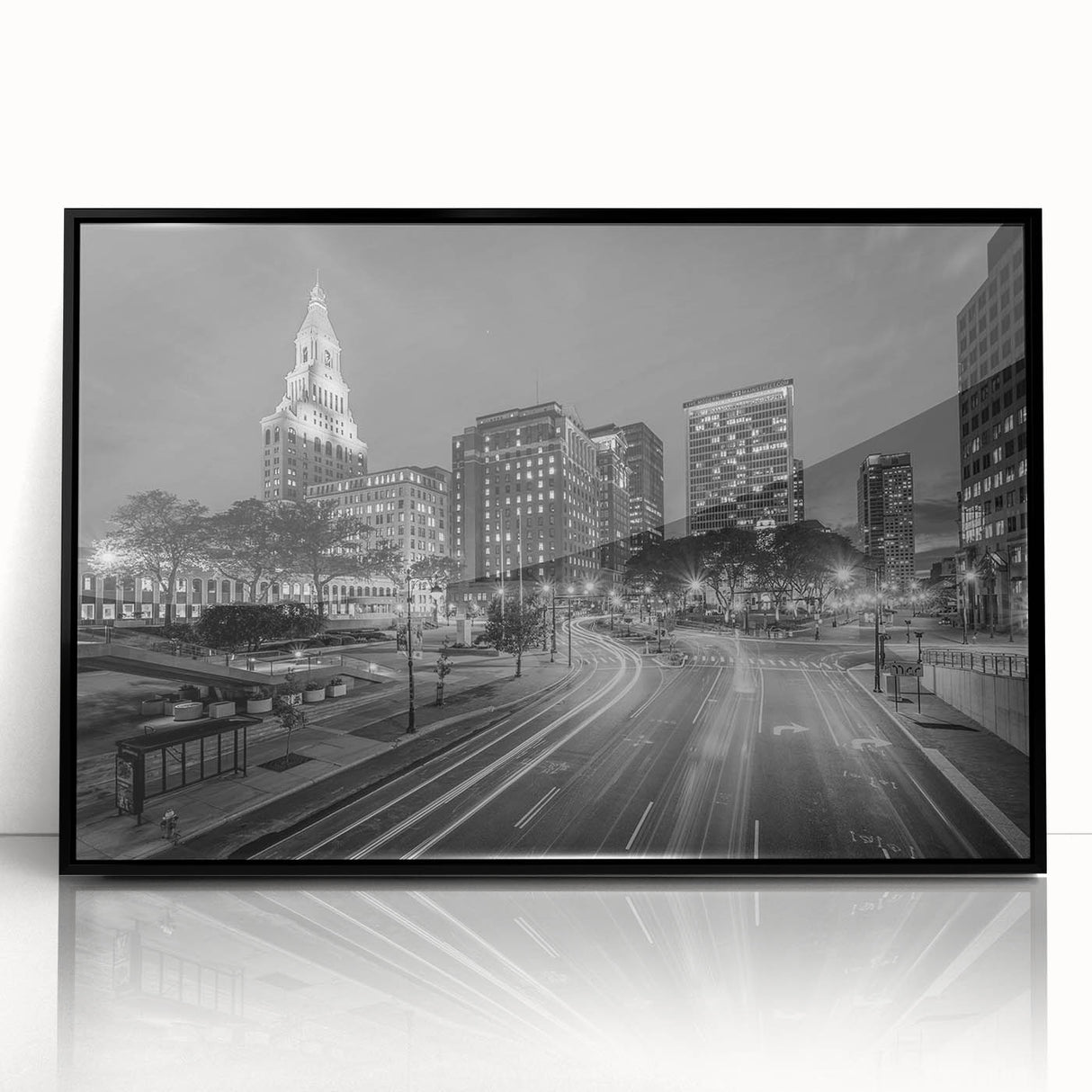 Large abstract wall art featuring a Connecticut scenery in muted earth tones on a framed acrylic.