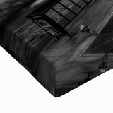 Large art of a Connecticut landscape on stretched canvas, depicted in black and white tones, suitable for bedroom wall decor.