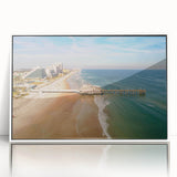 Art deco poster of Daytona scenery in muted blue tones, framed acrylic, ideal for modern nursery wall art.