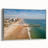 Landscape art painting of Daytona with colorful vintage cars on black framed canvas, suited for living room decor.