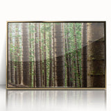 Large acrylic print of a Kauai landscape in gold frame, featuring lush greenery and waterfalls.