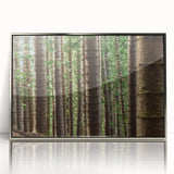 Mid-century modernist art depicting Kauai landscape with lush greens and blues on a framed acrylic print.