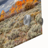 Large abstract wall art depicting vibrant Idaho scenery on acrylic glass, ideal for dining room ambiance.