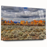 Acrylic print of a large abstract depiction of Idaho scenery, featuring earthy green and brown tones.