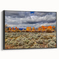 Black and white landscape art painting of Idaho scenery on framed canvas, suitable for bedroom wall decor.