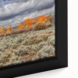 Textured black wall art featuring a vibrant Idaho scenery on a large framed canvas, ideal for living room decor.