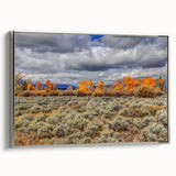 Framed canvas depicting a vintage-style Idaho landscape in muted earth tones, ideal for living room decor.