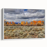 Vintage poster art of Idaho scenery on extra large framed canvas, featuring vibrant colors against a black background.