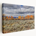 Large canvas print of Idaho scenery with muted earth tones, ideal for kitchen wall art.
