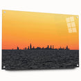 Acrylic print of a large abstract depiction of Chicago's skyline in cool blue tones.