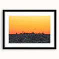 Abstract art print of Chicago skyline in vibrant colors on a large, textured canvas, ideal for living room decor.