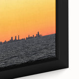 Extra large framed canvas featuring a textured depiction of the Chicago skyline in black with colorful accents.
