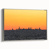 Framed canvas landscape art painting of Chicago skyline in muted colors, ideal for office decor.
