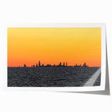 Chicago skyline rolled print in muted blue tones, suitable as art wall dining room decor.