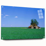 Acrylic print of a large abstract depiction of Kentucky scenery in muted earth tones.