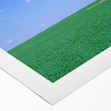 Art deco poster of Kentucky scenery in muted greens and blues on rolled canvas, suitable for dining room decor.