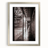 Textured abstract art print depicting a muted New Orleans cityscape on a silver-framed canvas, suitable for bedroom decor.