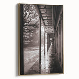 Framed canvas of a vintage-style New Orleans landscape in black and gold tones, ideal for bedroom wall art.