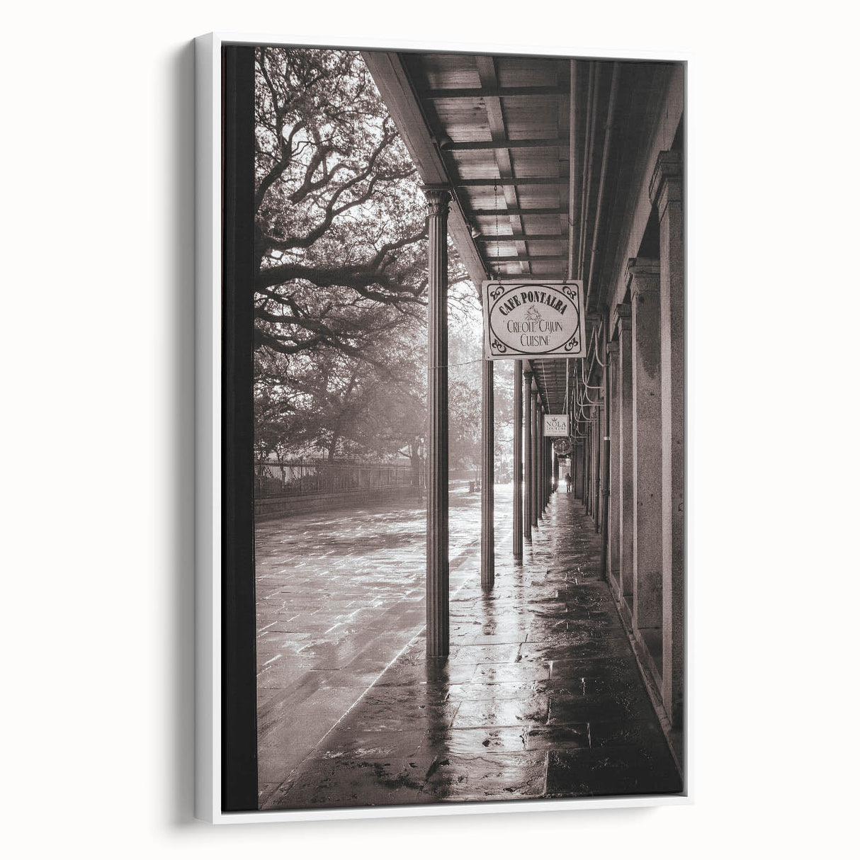 Vintage poster art of New Orleans scenery in colorful hues on extra large framed canvas, ideal for living room decor.