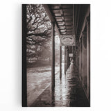 Black and white stretched canvas of New Orleans scenery, ideal for kitchen art.