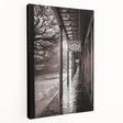 Side view of a stretched canvas depicting a vibrant New Orleans street scene, ideal for kitchen wall art.