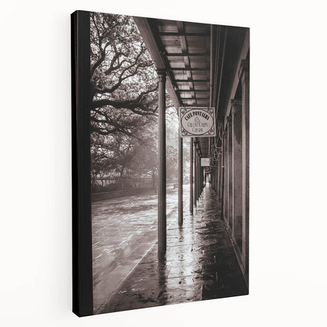 Side view of a stretched canvas depicting a vibrant New Orleans street scene, ideal for kitchen wall art.