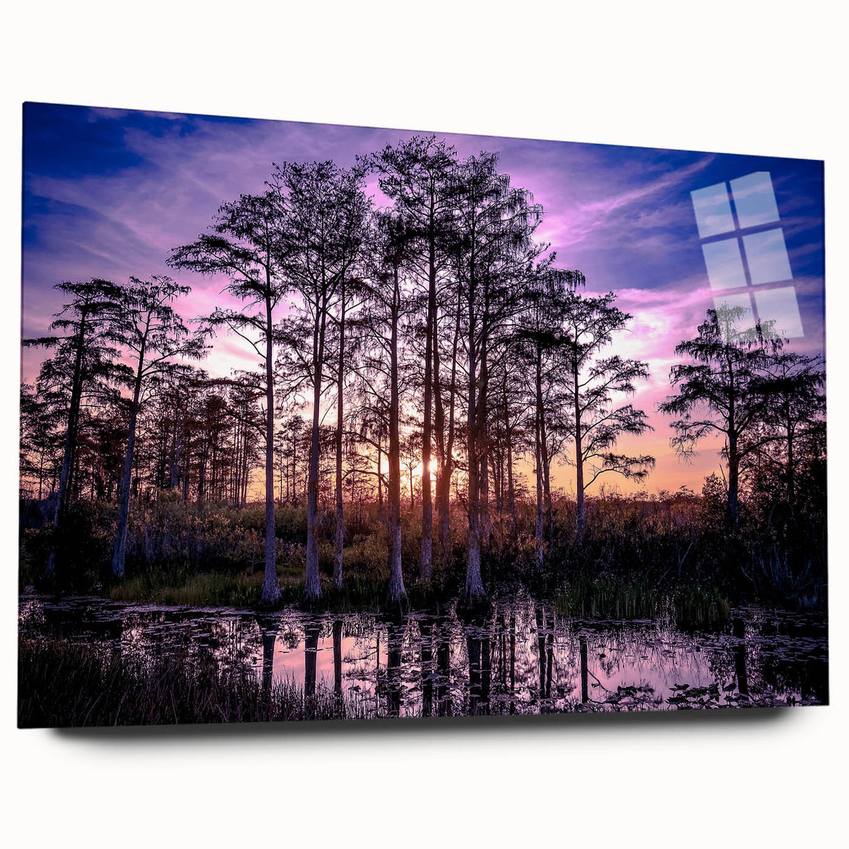 Large abstract wall art depicting a Louisiana scenery in muted earth tones on acrylic glass.