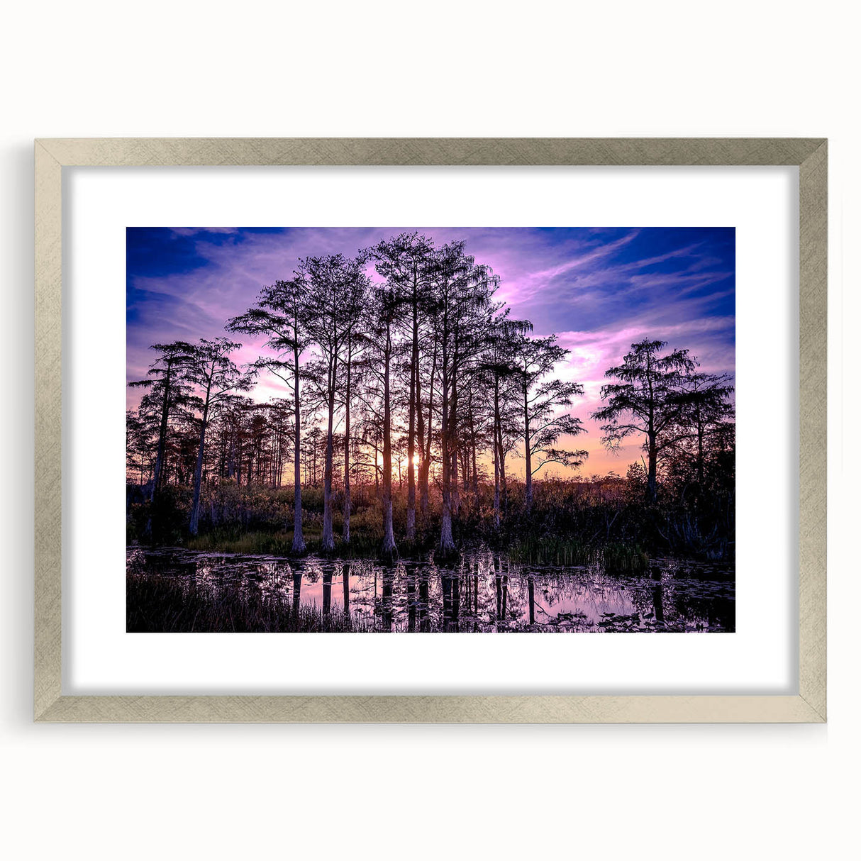 Textured abstract art print of Louisiana scenery in muted earth tones on a framed canvas, suitable for bedroom decor.