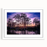Abstract art print of Louisiana scenery in muted earth tones on a white framed canvas, suitable for dining room decor.