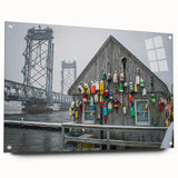 Acrylic print of a Maine, USA landscape with lush greenery and tranquil water, ideal for dining room decor.