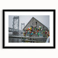 Extra large textured abstract art print of colorful Maine scenery in a black frame, ideal for living room decor.