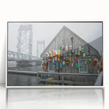 Acrylic print of a serene Maine landscape in soft pastel shades, framed in white, suitable for modern nursery decor.