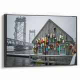 Black and white landscape art painting of a Maine coastline on framed canvas, suitable for bedroom decor.