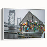 Vintage poster art featuring a scenic Maine landscape on extra large framed canvas with colorful accents.