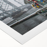 Art deco poster featuring a serene Maine landscape in cool blue and green tones on rolled canvas.