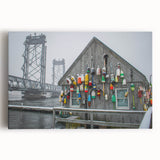 Black and white stretched canvas of a serene Maine landscape, ideal for kitchen wall art.