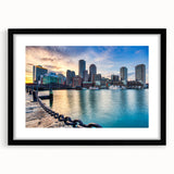 Colorful abstract depiction of Boston skyline on a large textured canvas, suitable for living room decor.
