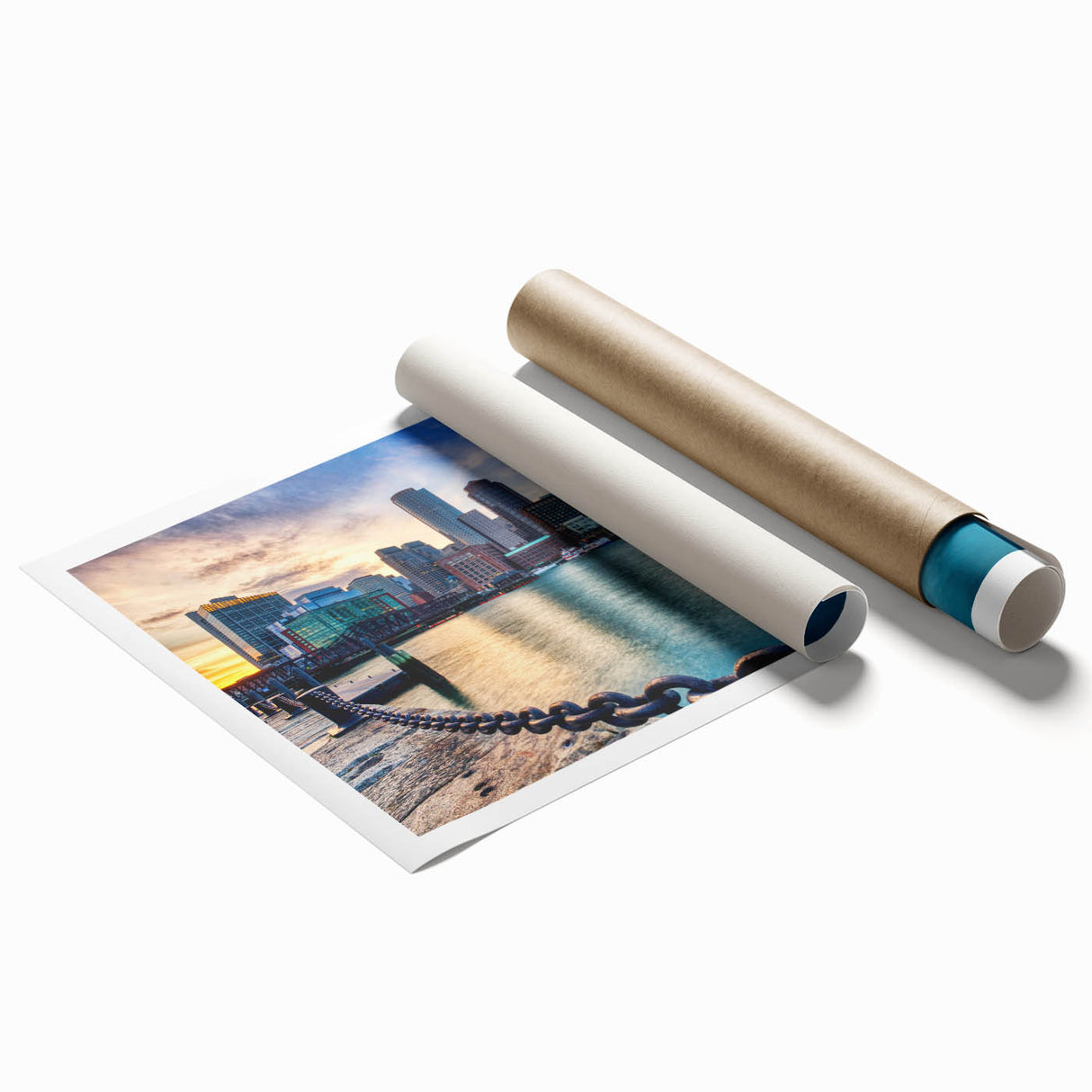 Extra large rolled print of Boston scenery with muted floral art, ideal for classy bathroom wall art.