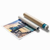 Extra large rolled print of Boston scenery with muted floral art, ideal for classy bathroom wall art.