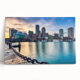 Black and white stretched canvas of Boston skyline, ideal for kitchen wall art or bedroom ambiance.