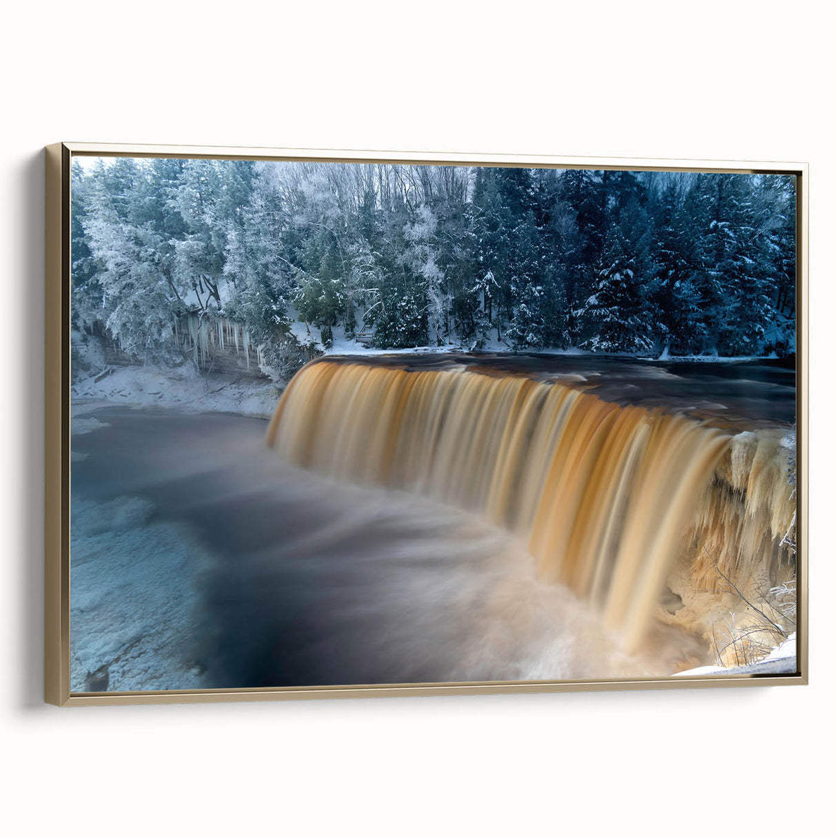 Framed canvas of a vintage-style Michigan Upper Peninsula landscape, with muted earth tones, ideal for bedroom wall art.
