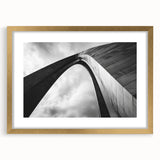 Extra large abstract art print of St. Louis skyline in textured gold frame, ideal for living room decor.