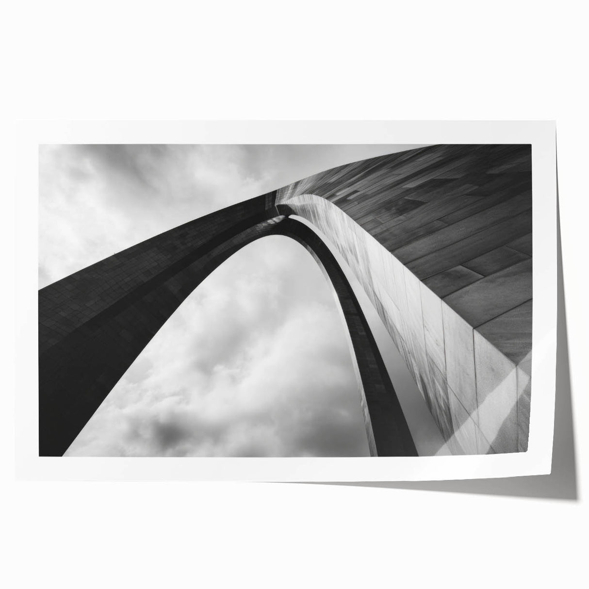 Rolled print of St. Louis skyline with floral motifs in soft pastel colors, ideal for dining room wall art.