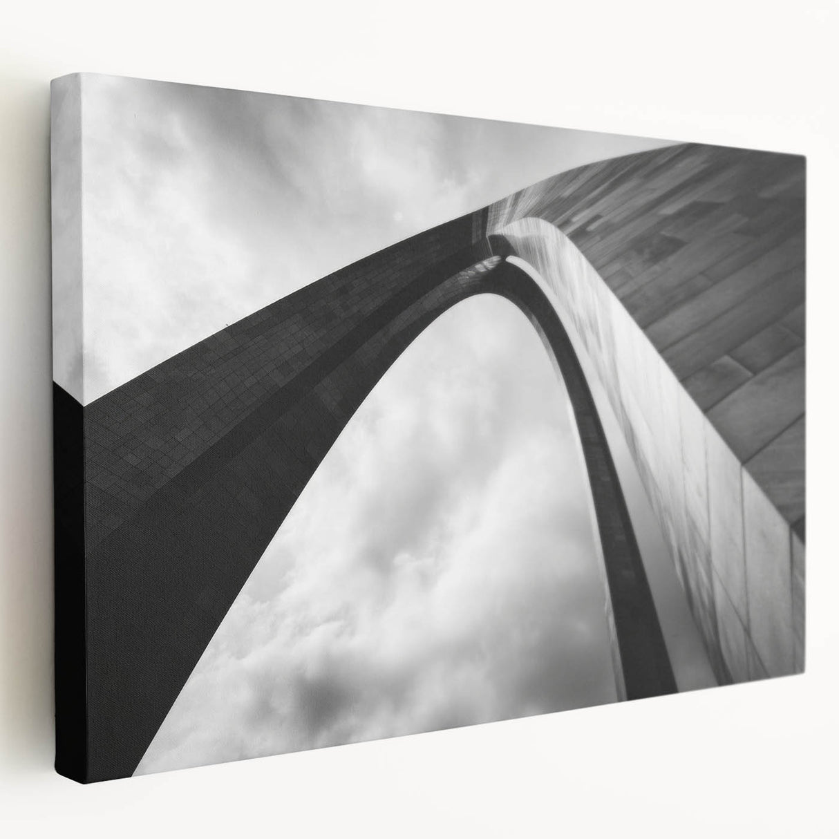 Stretched canvas of St. Louis skyline in muted blue tones, ideal for kitchen wall art.