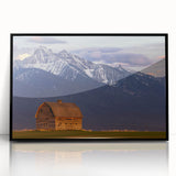 Large abstract wall art of Montana scenery in muted earth tones on framed acrylic, suitable for modern living room decor.