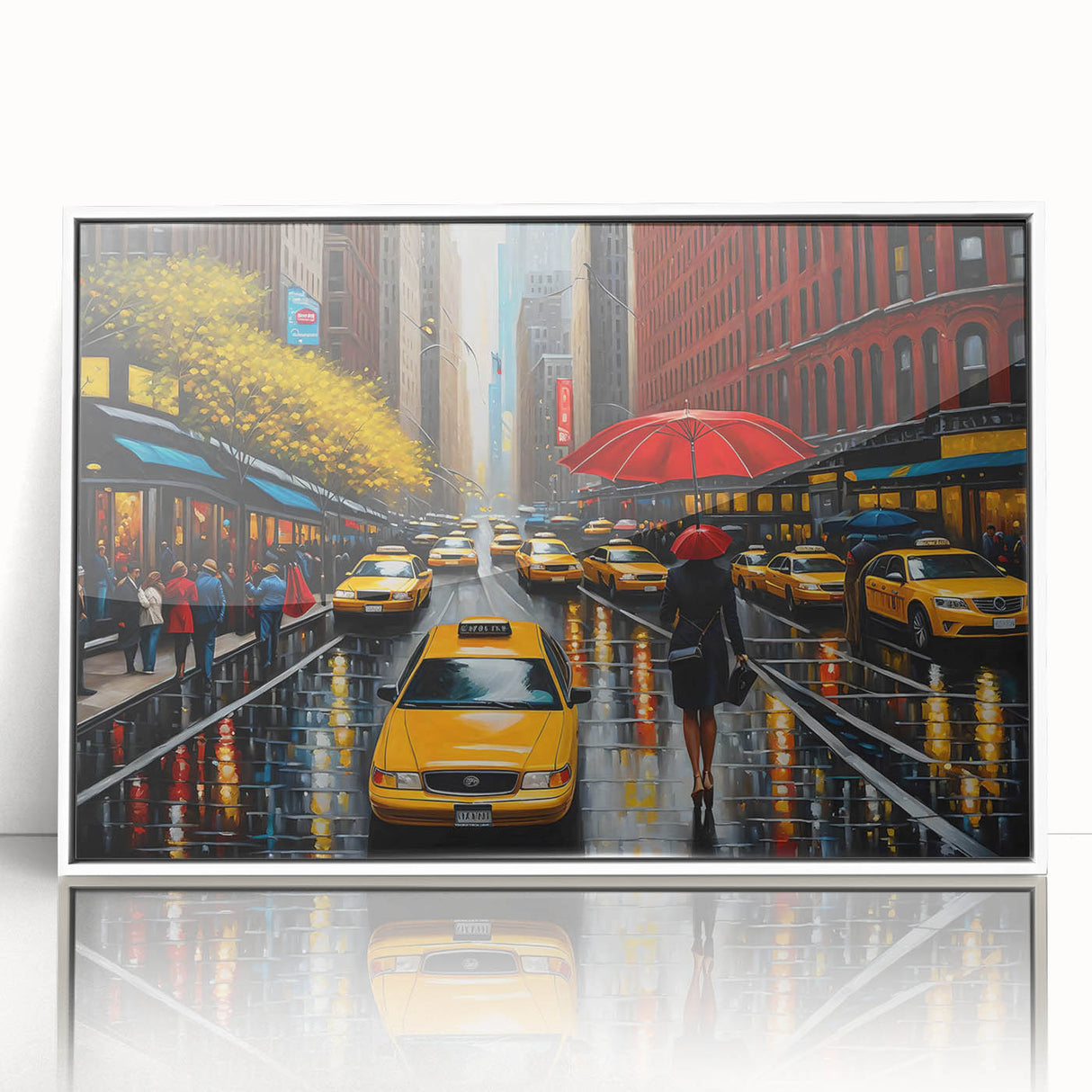Acrylic print of Manhattan skyline in art deco style with monochrome shades, ideal for modern art wall decor.