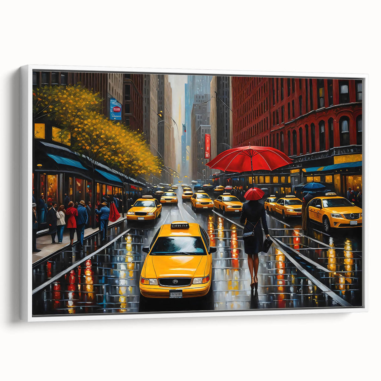 Vintage poster art of Manhattan skyline in colorful hues on extra large framed canvas, ideal for living room decor.