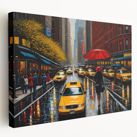 Large canvas print of the Manhattan skyline in muted gray and blue tones, ideal for kitchen wall art.